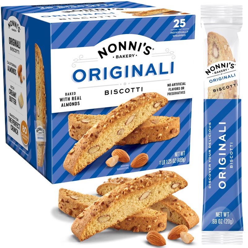Nonni's Originali Classic Almond Biscotti Cookies - Individually Wrapped Italian Coffee Snack, Crunchy Twice-Baked, 80 Cal Each, 17.25 oz Carton - Image 1